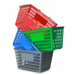 Retail Store Supermarket Plastic Rolling Shopping Basket with Two Wheels