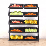 wooden fruits and vegetable display shelf with plastic basket Low Price fruit rack for sale